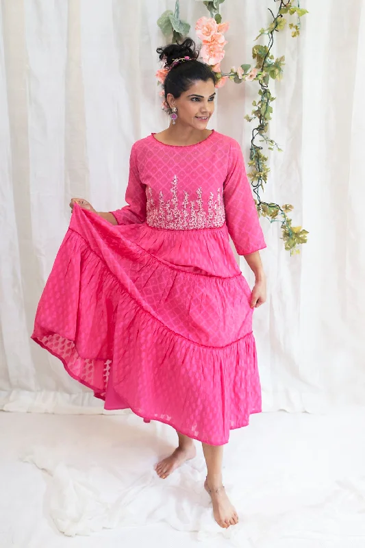 Wildflower tiered Maxi dress-Pink Stylish Boho Chic Maxi Dress