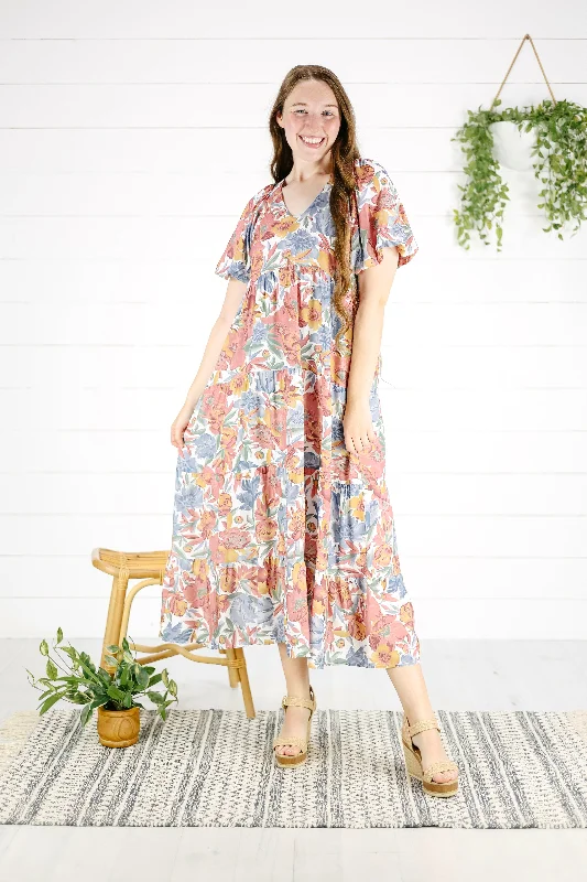 Winslet Floral Maxi Dress- Mauve Fashionable High-Low Maxi Dress