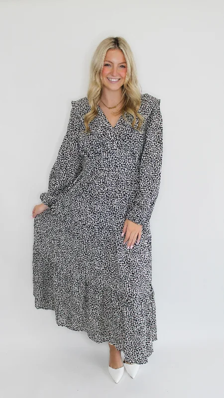 "With Love" Long Sleeve Ruffled Maxi Dress Fashionable Maxi Dress with Fringe