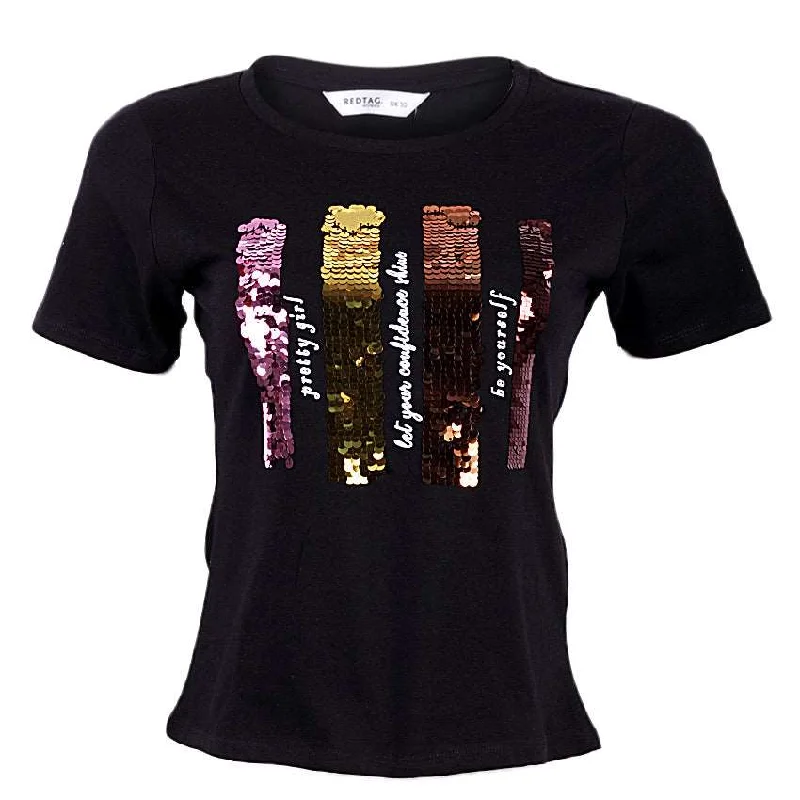 REDTAG Blingy Graphic T-Shirt for Women Houndstooth Herringbone Solid