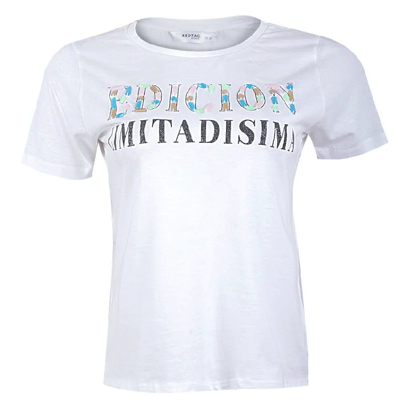 REDTAG White T-Shirt Spandex Blend Rayon Blend Denim Blend