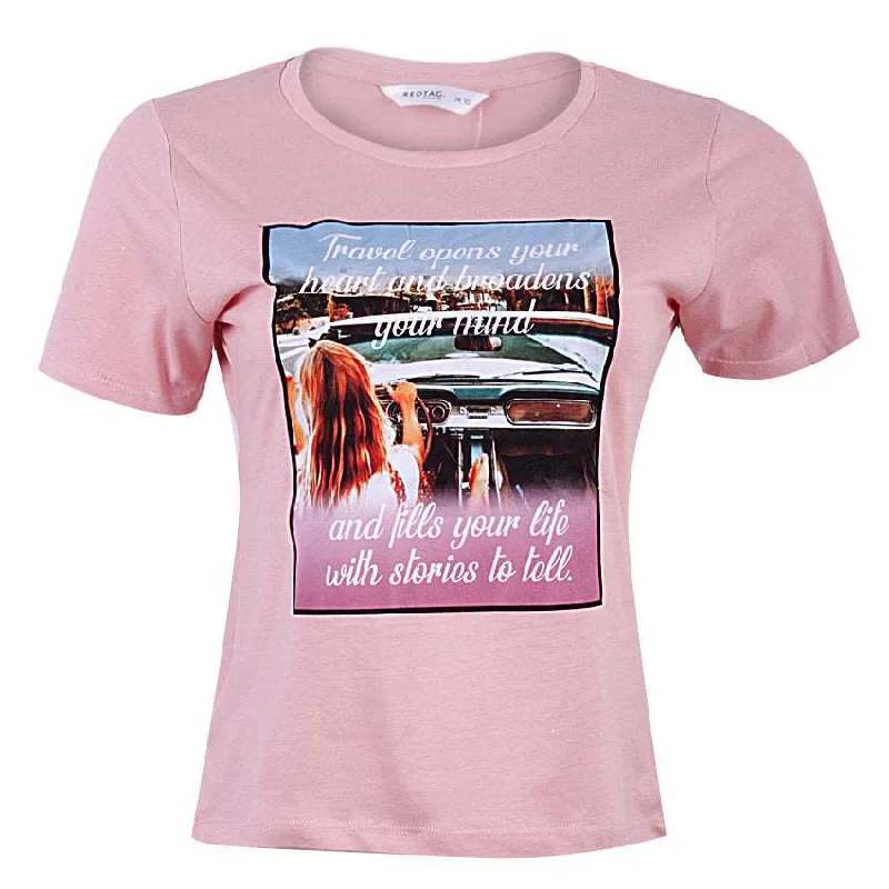 REDTAG Grey Graphic Print T-Shirt Collared T-Shirt Boat Neck A-Line
