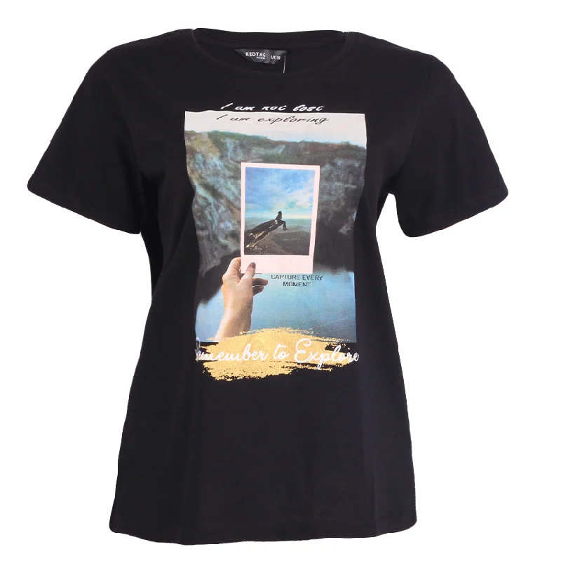 REDTAG Women's Black Casual T-Shirts Ribbed T-Shirt High Neck Heavyweight