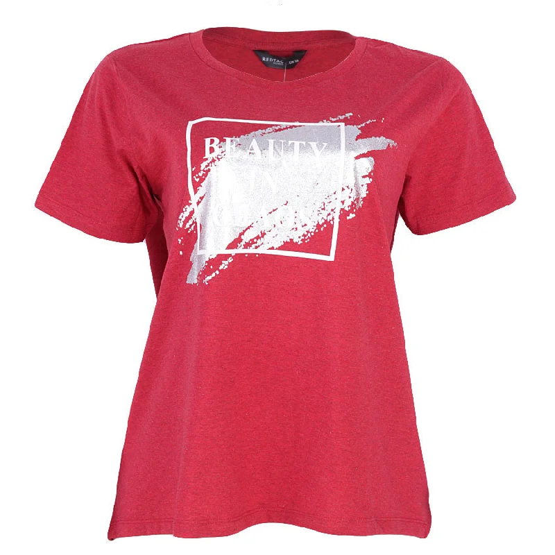 REDTAG Red Casual T-Shirt Print Jacquard Patchwork