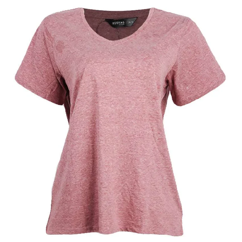 REDTAG Casual Burgundy T-Shirt for Women Terry Blend Velvet Blend Canvas Blend