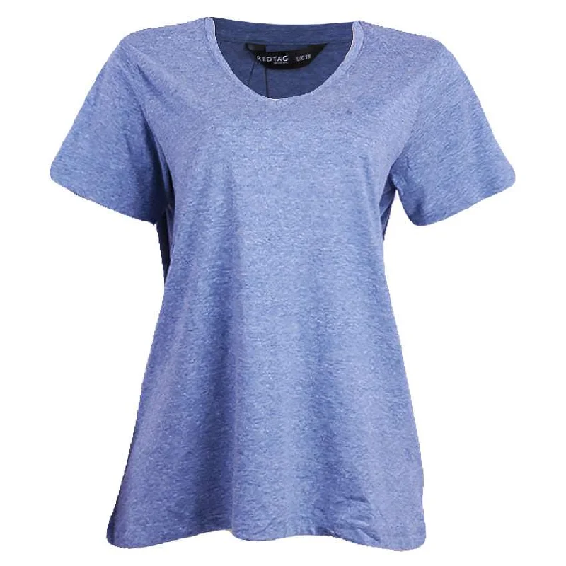 REDTAG Blue Casual T-Shirt for Women Cashmere Blend Cotton Blend Poly Blend