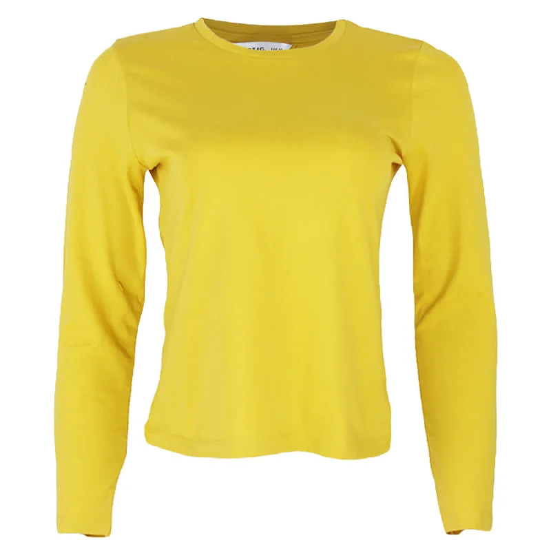 REDTAG Women's Yellow Casual T-Shirts Cotton Fabric Linen Fabric Terry Fabric