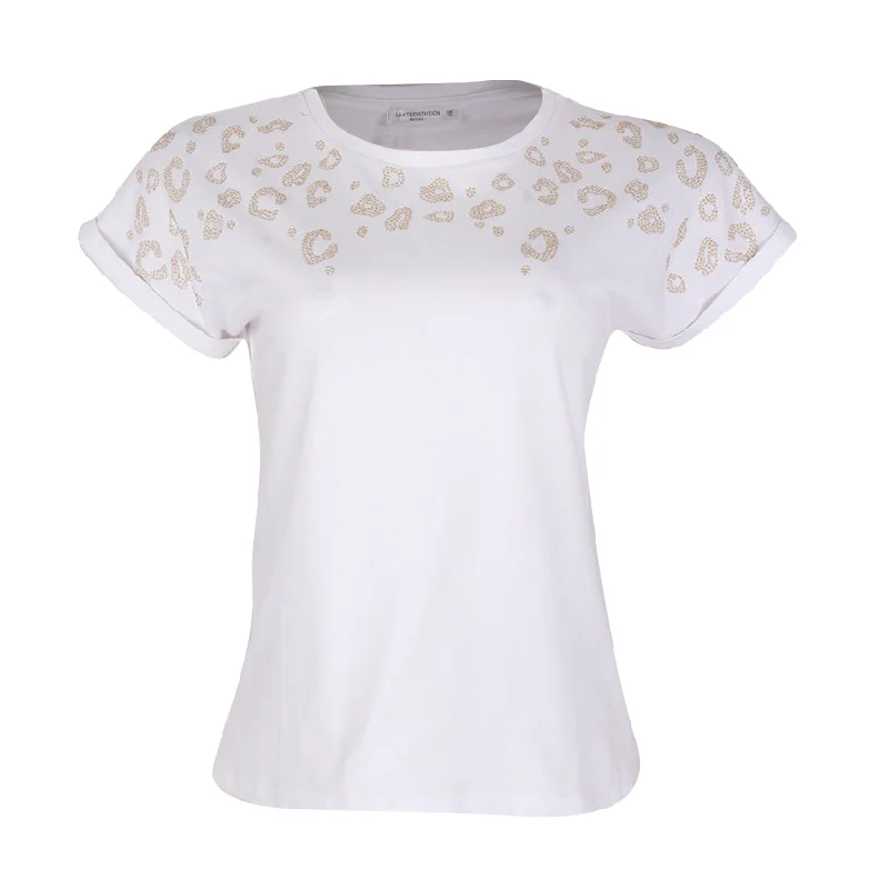 REDTAG Women's White Casual T-Shirts Print Jacquard Patchwork