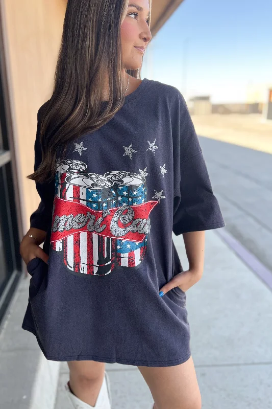 Ameri-Can T-Shirt Dress In Navy Cozy Warm Stylish