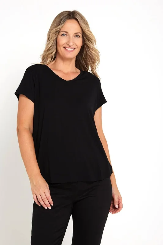 Bamboo Tee - Black Silk Blend Satin Velvet