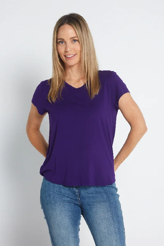Bamboo Tee - Eggplant Houndstooth Herringbone Solid