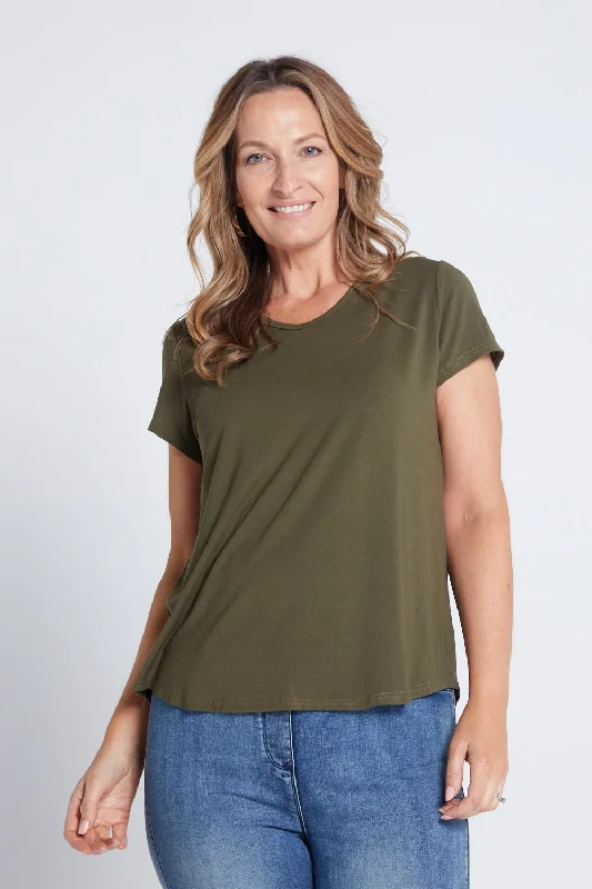 Bamboo Tee - Olive Polka Dot Checkered Tartan