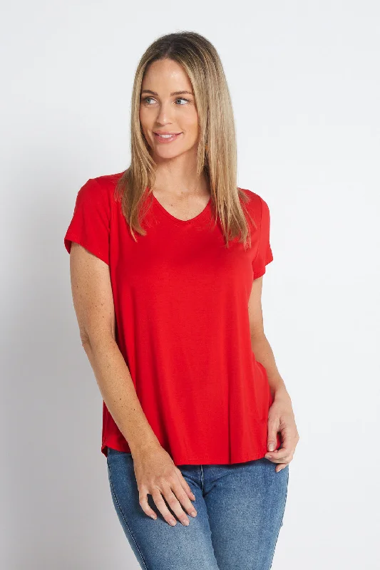 Bamboo Tee - Red Hooded Caped Shawl Collar