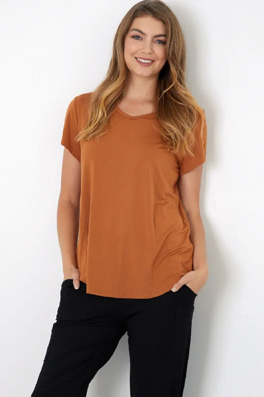 Bamboo Tee - Rust Fitted T-Shirt Seamless Stretchy