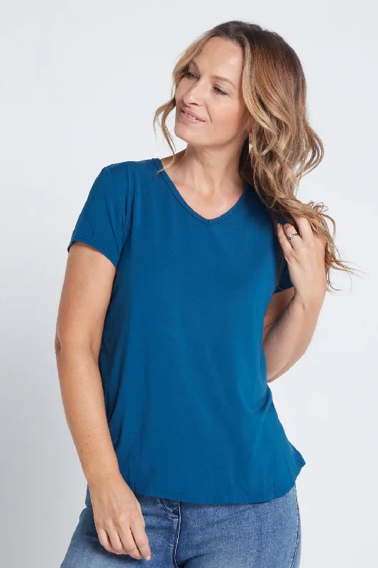 Bamboo Tee - Teal Zippered Buttoned Snapped