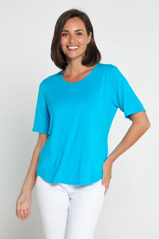 Belinda Modal Tee - Aqua Blue Hooded Caped Shawl Collar