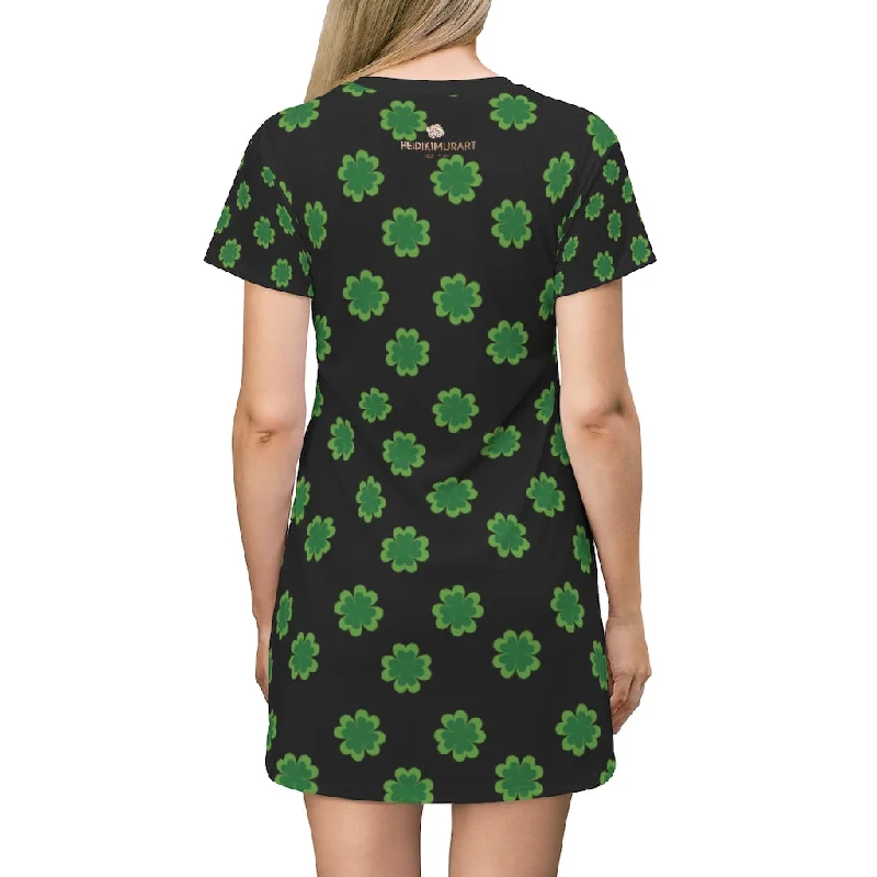 Green Clover Women's T-Shirt Dress, St. Patrick's Day Women's Long Tee Dress- Made in USA Real Fur Shearling Chenille Green Clover Women's T-Shirt Dress, St. Patrick's Day Women's Long Tee Dress- Made in USA Real Fur Shearling Chenille