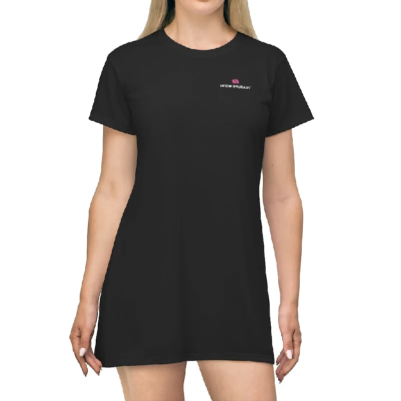 Black T-Shirt Dress, Solid Color Crewneck Long Tee Shirt Dress For Women - Made in USA Hooded Caped Shawl Collar Black T-Shirt Dress, Solid Color Crewneck Long Tee Shirt Dress For Women - Made in USA Hooded Caped Shawl Collar