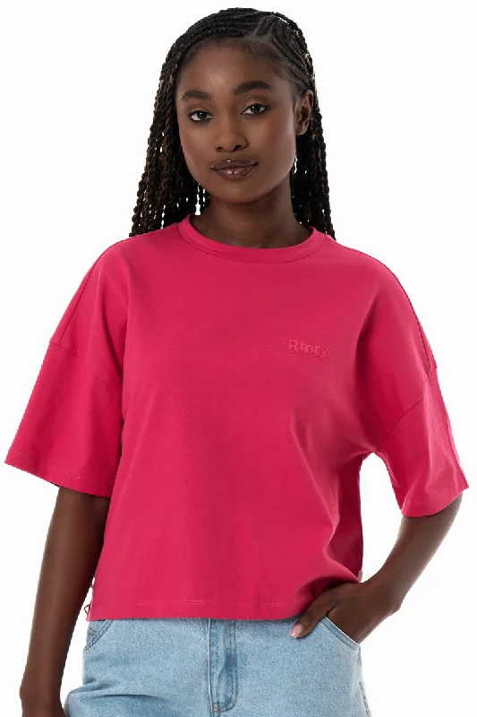 Boxy T-Shirt _ 154357 _ Pink Houndstooth Herringbone Solid