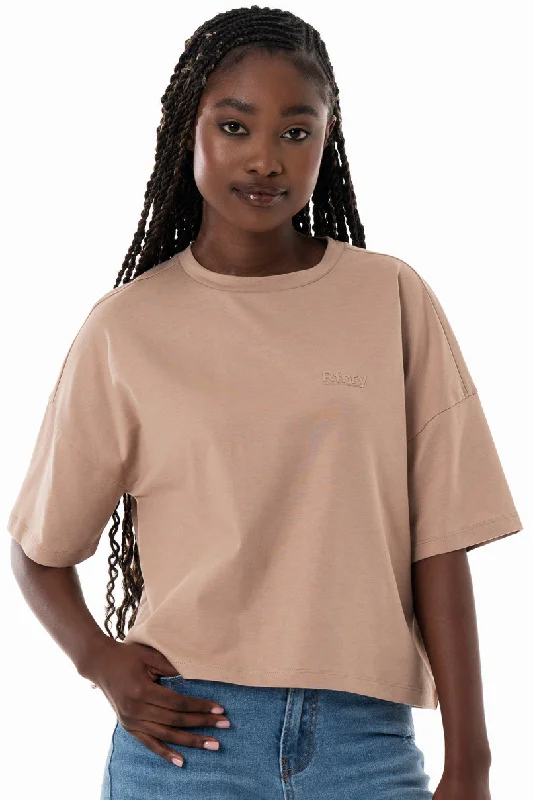 Boxy T-Shirt _ 154361 _ Taupe Spandex Blend Rayon Blend Denim Blend