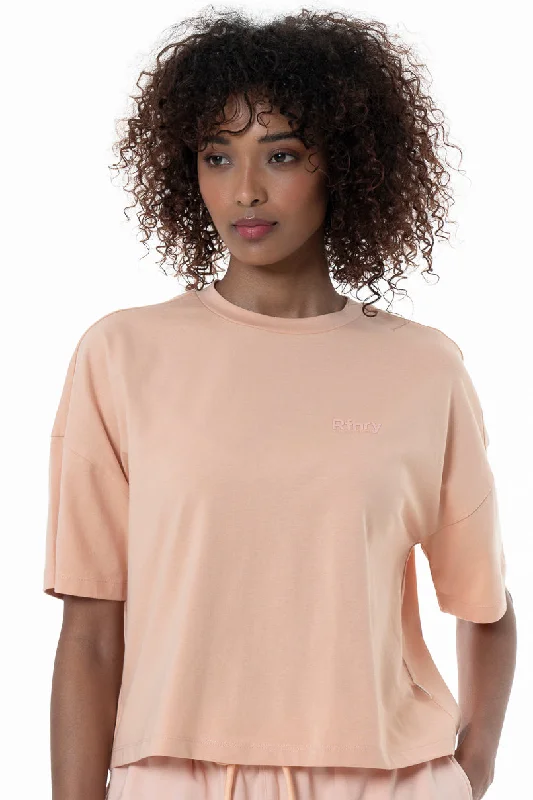 Boxy Branded T-Shirt _ 154354 _ Peach Silk Blend Satin Velvet