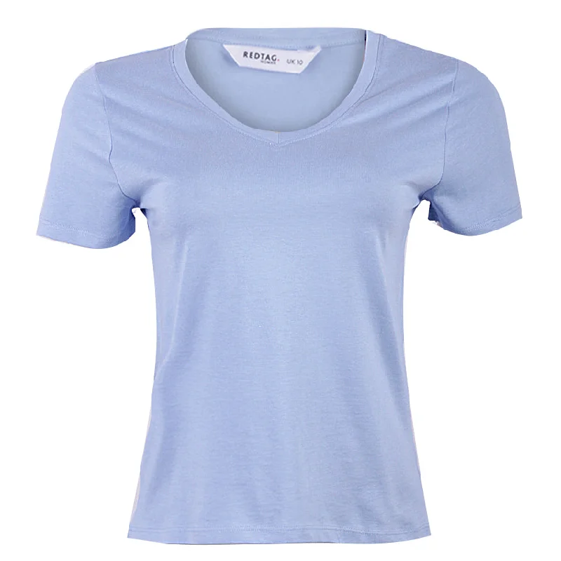 REDTAG Burgundy V-Neck T-Shirt for Women Fleece Nylon Spandex