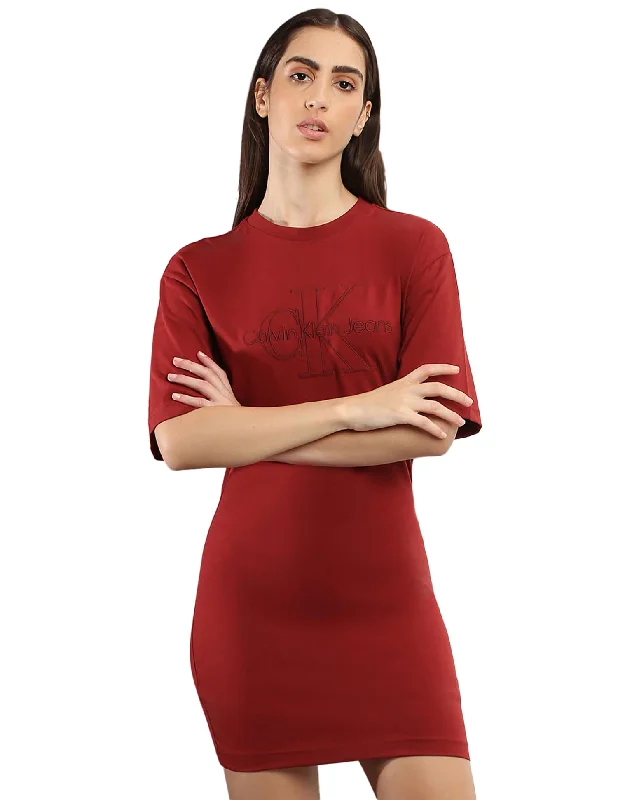 Calvin Klein Women's Cotton T-Shirt Dress Above The Knee J20J221183GNK_Sienna Brown Satin Blend Silk Blend Wool Blend Calvin Klein Women's Cotton T-Shirt Dress Above The Knee J20J221183GNK_Sienna Brown Satin Blend Silk Blend Wool Blend