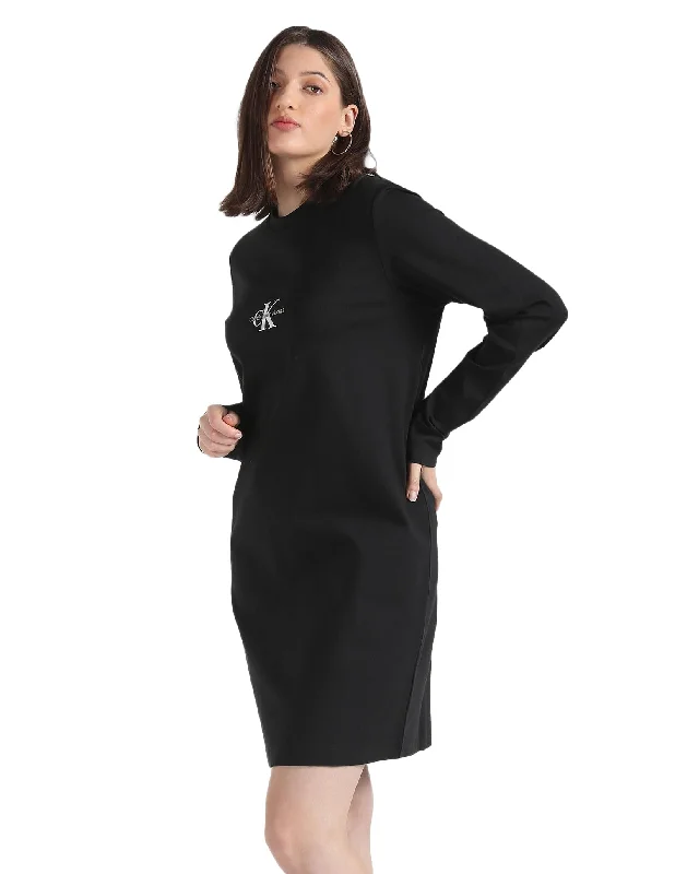 Calvin Klein Women's Viscose T-Shirt Knee-Length Dress (J20J222520BEH_BLACK_M) Terry Blend Velvet Blend Canvas Blend