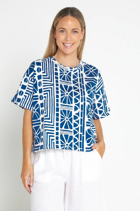 Casablanca Petite Cotton Tee - China Blue Print Fleece Nylon Spandex
