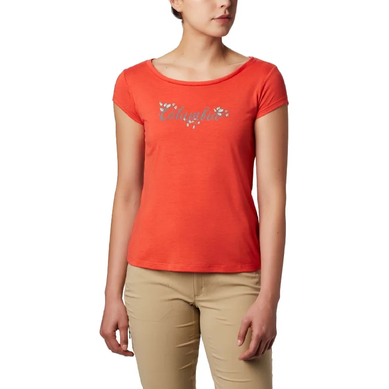 Columbia Womens Shady Grove Short Sleeve Tee Lace Blend Ribbed Blend Corduroy Blend