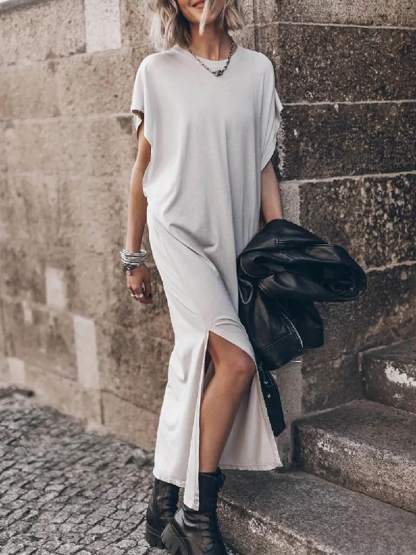 Effortless Open Sleeve Slit Graceful Oversized T-shirt Midi Dress Notch Collar Peter Pan Collar Cowl Neck Effortless Open Sleeve Slit Graceful Oversized T-shirt Midi Dress Notch Collar Peter Pan Collar Cowl Neck