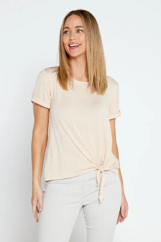 Front Tie Modal Tee - Cream Chenille Fabric Brocade Fabric Lace Fabric