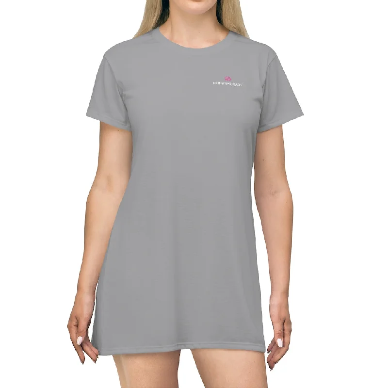 Gray T-Shirt Dress, Solid Color Best Oversized Crewneck Long Tee Shirt Dress For Women - Made in USA Spandex Blend Rayon Blend Denim Blend Gray T-Shirt Dress, Solid Color Best Oversized Crewneck Long Tee Shirt Dress For Women - Made in USA Spandex Blend Rayon Blend Denim Blend
