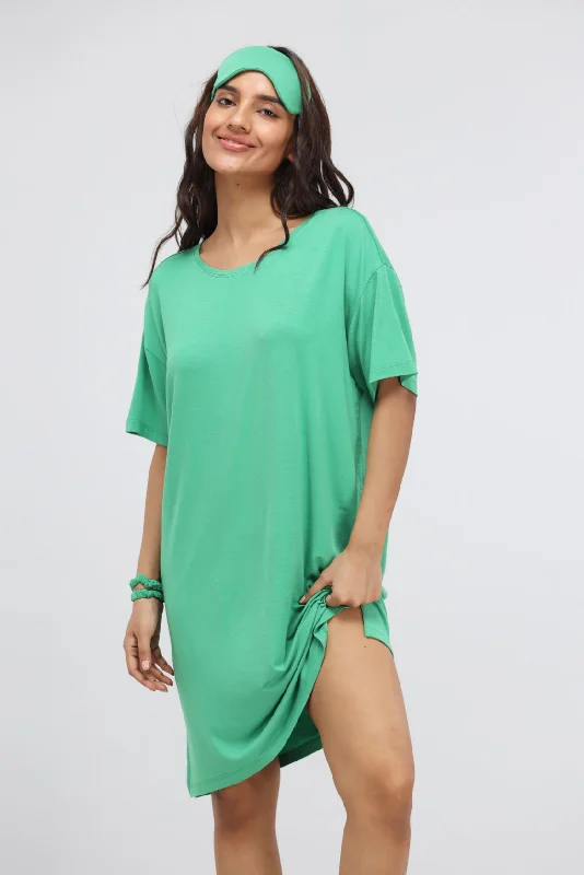 Green Bee Modal T-Shirt Dress Welt Pockets Slit Pockets