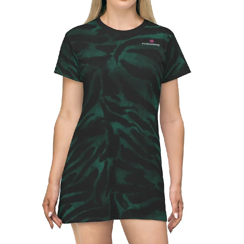 Green Tiger Striped T-Shirt Dress, Tiger Stripes Animal Print Best Designer Women's Dress -Made in USA Chenille Blend Fleece Blend Nylon Blend Green Tiger Striped T-Shirt Dress, Tiger Stripes Animal Print Best Designer Women's Dress -Made in USA Chenille Blend Fleece Blend Nylon Blend