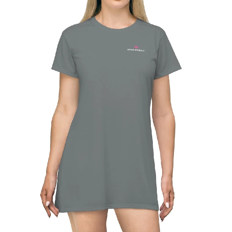 Grey T-Shirt Dress, Solid Color Crewneck Long Tee Shirt Dress For Women - Made in USA Solid Color Striped Floral Grey T-Shirt Dress, Solid Color Crewneck Long Tee Shirt Dress For Women - Made in USA Solid Color Striped Floral
