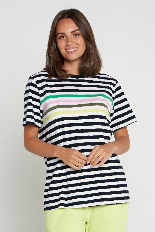 Harmony Short Sleeve Tee - Navy/White Stripe Graphic T-Shirt Round Neck Polyester