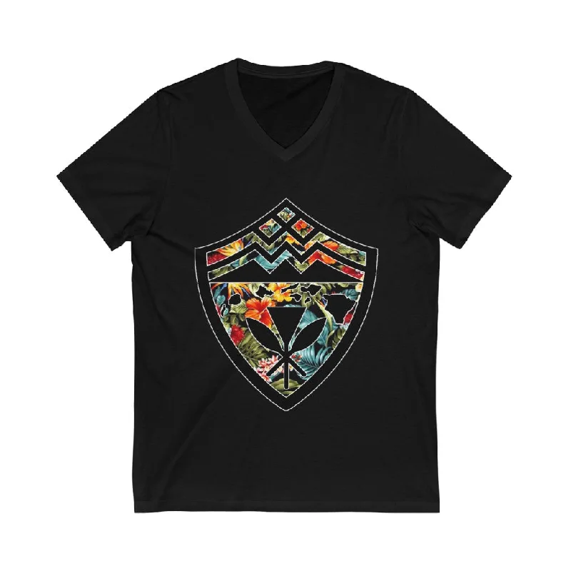 Hawaii Floral Shield Jersey Short Sleeve V-Neck Tee Rayon Fabric Velvet Fabric Corduroy Fabric