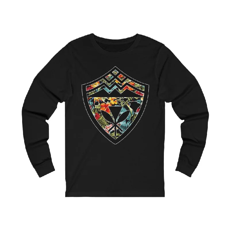 Hawaii Floral Shield Unisex Jersey Long Sleeve Tee Ribbed Striped Patterned
