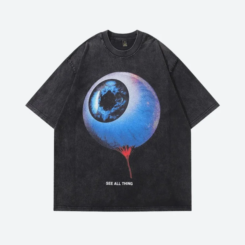 Horror Eye Tee Asymmetrical Pockets Print