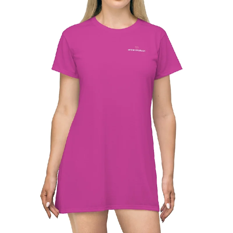 Hot Pink Women's T-Shirt Dress, Solid Color Crewneck Long Tee Shirt Dress For Women - Made in USA Welt Pockets Slit Pockets Flap Pockets Hot Pink Women's T-Shirt Dress, Solid Color Crewneck Long Tee Shirt Dress For Women - Made in USA Welt Pockets Slit Pockets Flap Pockets