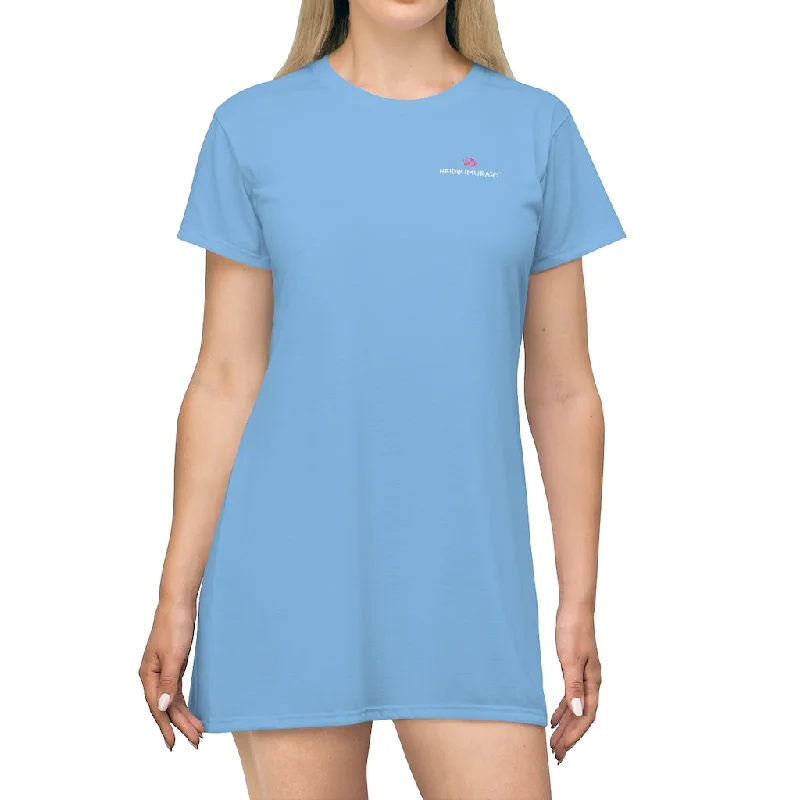 Light Blue T-Shirt Dress, Solid Color Crewneck Long Tee Shirt Dress For Women - Made in USA Print Jacquard Patchwork Light Blue T-Shirt Dress, Solid Color Crewneck Long Tee Shirt Dress For Women - Made in USA Print Jacquard Patchwork