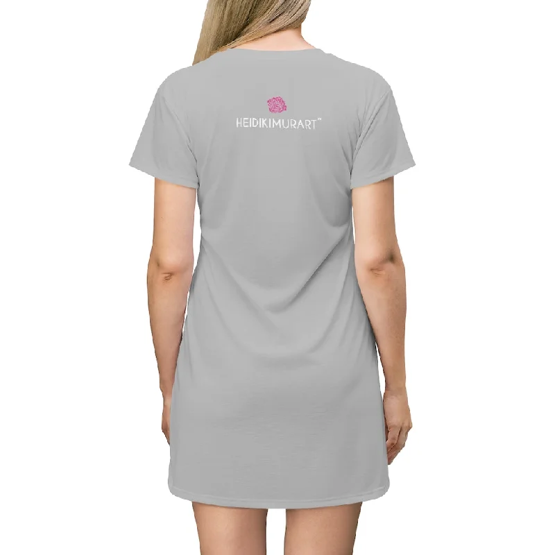 Light Grey T-Shirt Dress, Solid Color Crewneck Long Tee Shirt Dress For Women - Made in USA Layered Multi-layer Single Layer Light Grey T-Shirt Dress, Solid Color Crewneck Long Tee Shirt Dress For Women - Made in USA Layered Multi-layer Single Layer