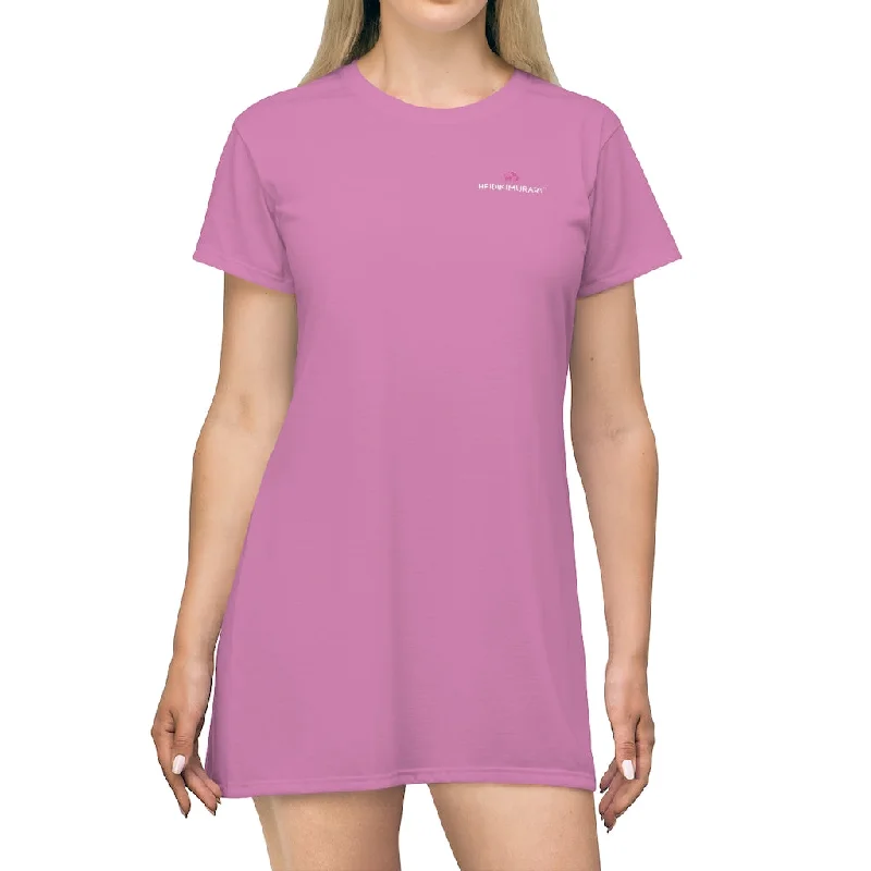 Light Pink T-Shirt Dress, Solid Color Crewneck Long Tee Shirt Dress For Women - Made in USA Notch Collar Peter Pan Collar Cowl Neck Light Pink T-Shirt Dress, Solid Color Crewneck Long Tee Shirt Dress For Women - Made in USA Notch Collar Peter Pan Collar Cowl Neck