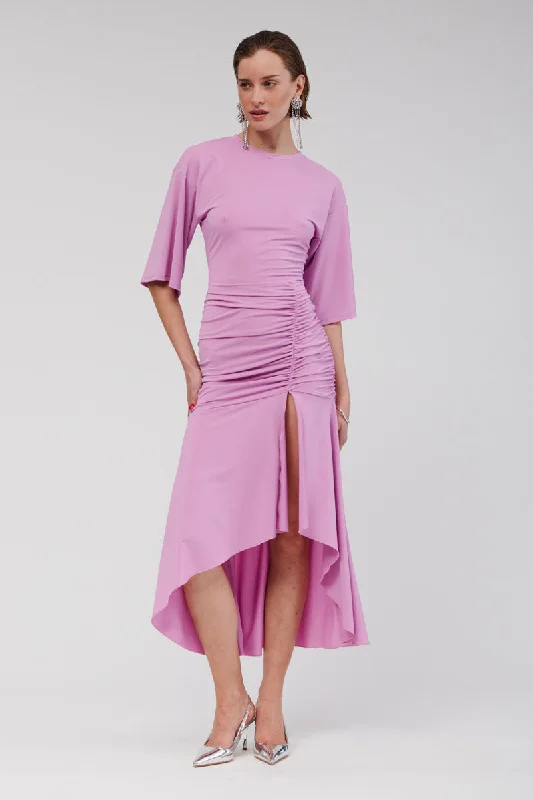 Lucia T-Shirt Ruched Maxi Dress - Lilac Elasticated Padded Insulated