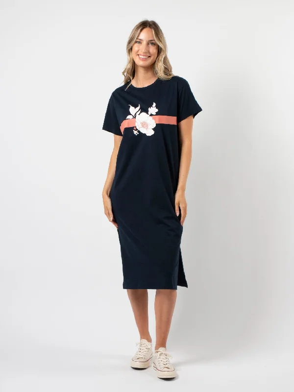 Maxie T-shirt Dress in Navy Rose Lace Blend Ribbed Blend Corduroy Blend