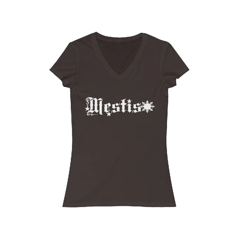 Mestiso Women's Jersey Short Sleeve V-Neck Tee Sequined Glittery Shiny