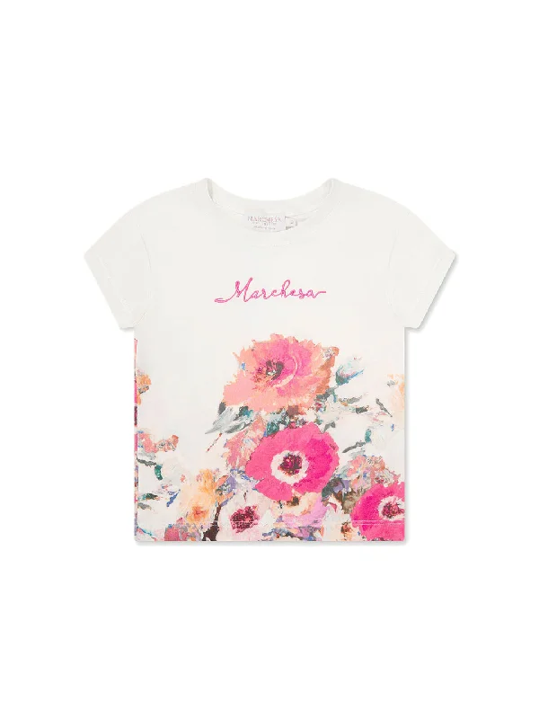 Marchesa Floral T-Shirt Satin Blend Silk Blend Wool Blend