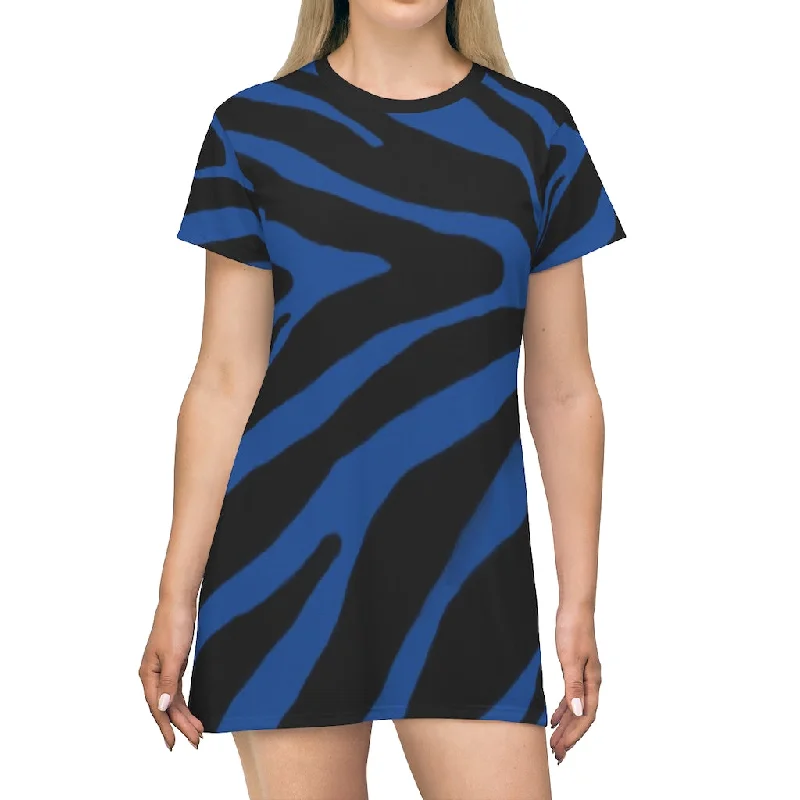 Navy Blue Zebra T-Shirt Dress, Zebra Animal Print Crew Neck Long Tee Shirt Dress - Made in USA Anti-Pilling Machine Wash Handmade Navy Blue Zebra T-Shirt Dress, Zebra Animal Print Crew Neck Long Tee Shirt Dress - Made in USA Anti-Pilling Machine Wash Handmade