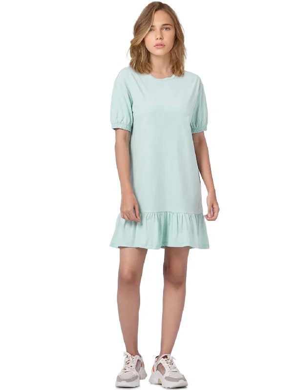Only Women's Cotton Blend T-Shirt Mini Dress (15282851-Grayed Jade_Grayed M) Hooded Caped Shawl Collar Only Women's Cotton Blend T-Shirt Mini Dress (15282851-Grayed Jade_Grayed M) Hooded Caped Shawl Collar